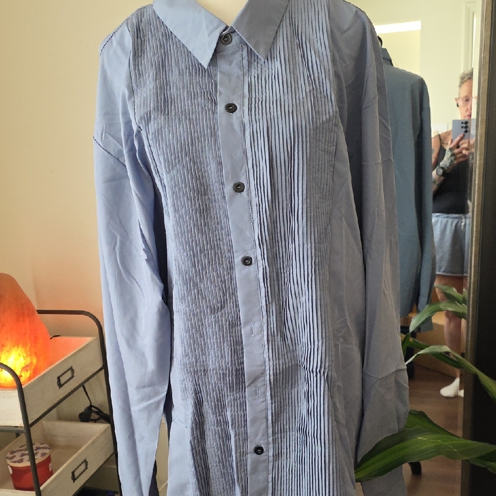 Blue Dress Shirt with Pintuck Pleats